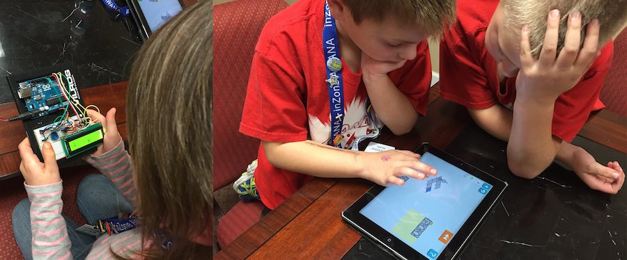 Children learning robotic and coding.